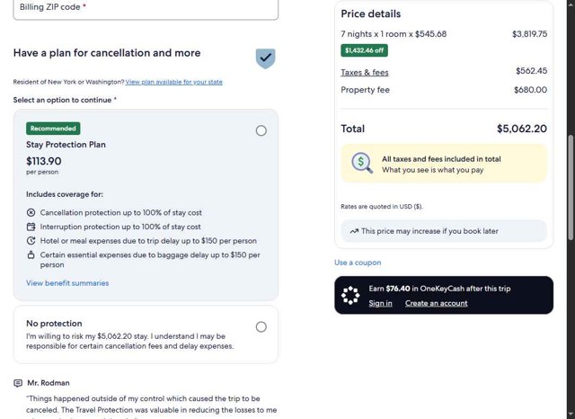 Expedia checkout page showing Expedia coupon code box | Screenshot taken by SimplyCodes community member on Aug 26, 2025