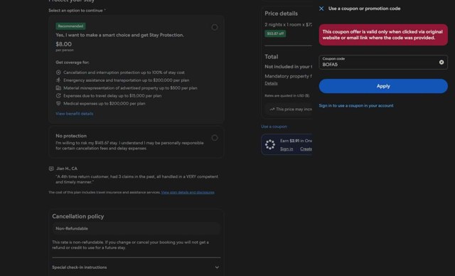 Expedia checkout page showing Expedia coupon code box | Screenshot taken by SimplyCodes community member on Aug 28, 2025