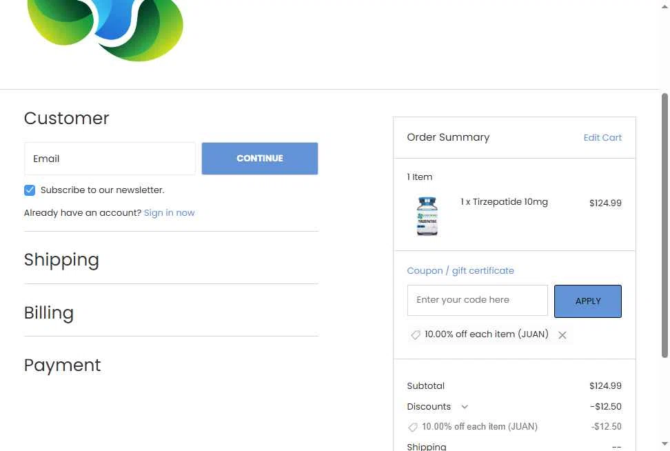Expert Peptides checkout page showing Expert Peptides coupon code box | Screenshot taken by SimplyCodes community member on Feb 10, 2026