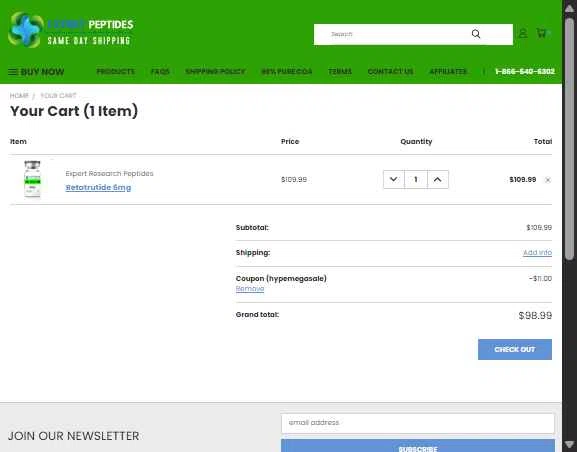 Expert Peptides checkout page showing Expert Peptides coupon code box | Screenshot taken by SimplyCodes community member on Feb 11, 2026