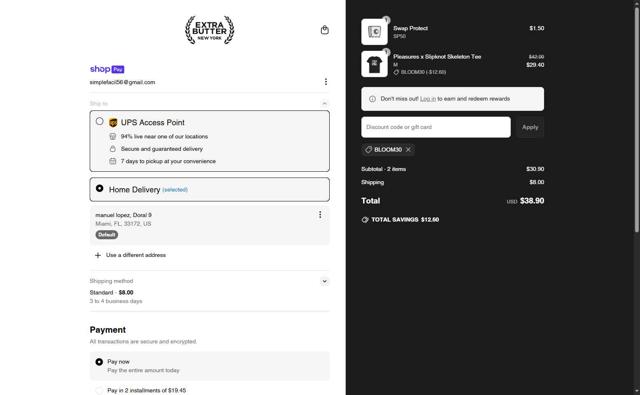 Extra Butter checkout page showing Extra Butter discount code box | Screenshot taken by SimplyCodes community member on Apr 30, 2025