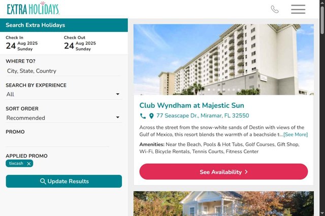 Extra Holidays checkout page showing Extra Holidays promo code box | Screenshot taken by SimplyCodes community member on Aug 22, 2025