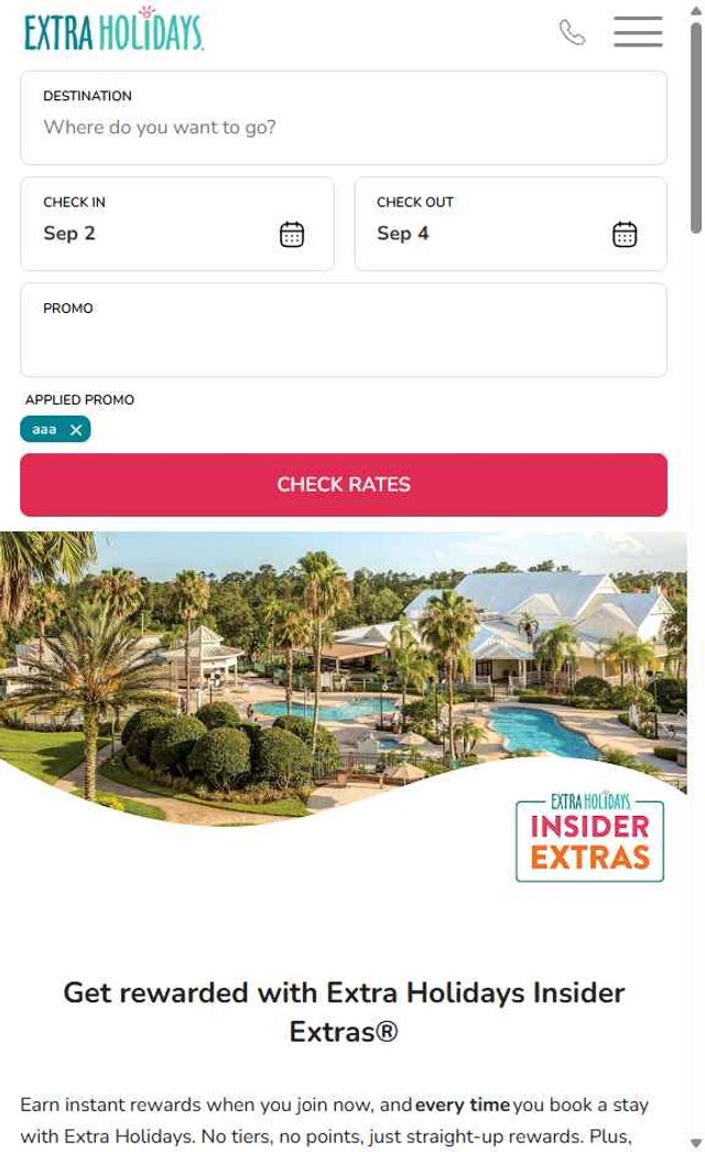 Extra Holidays checkout page showing Extra Holidays promo code box | Screenshot taken by SimplyCodes community member on Sep 2, 2025