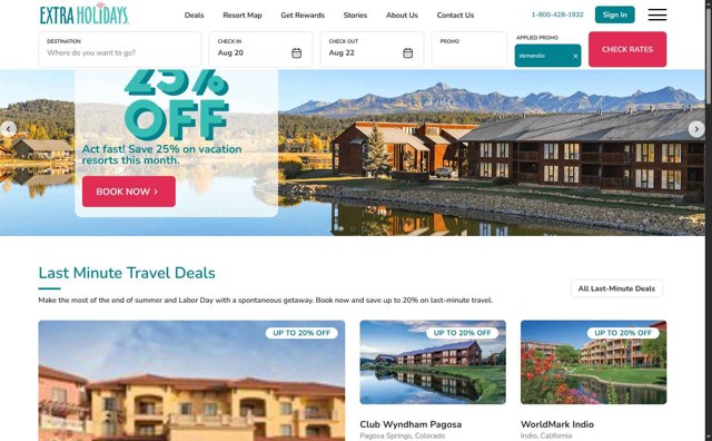 Extra Holidays checkout page showing Extra Holidays promo code box | Screenshot taken by SimplyCodes community member on Aug 20, 2025