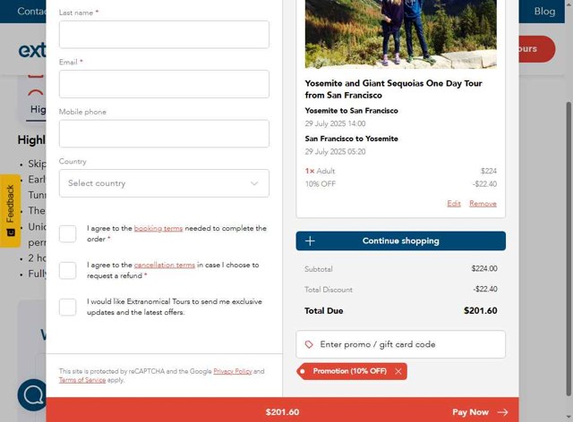 Extranomical checkout page showing Extranomical promo code box | Screenshot taken by SimplyCodes community member on Jul 28, 2025