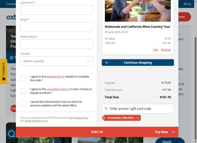 Extranomical checkout page showing Extranomical promo code box | Screenshot taken by SimplyCodes community member on Jun 29, 2025