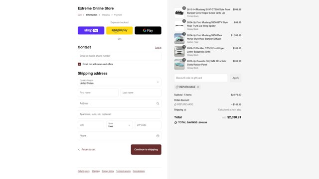 Extreme Online Store checkout page showing Extreme Online Store discount code box | Screenshot taken by SimplyCodes community member on Aug 27, 2025