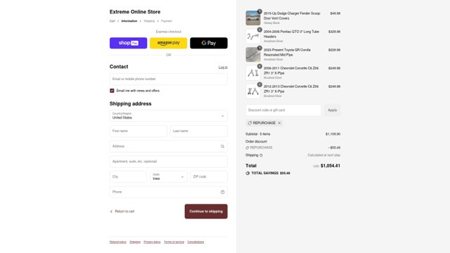 Extreme Online Store checkout page showing Extreme Online Store discount code box | Screenshot taken by SimplyCodes community member on Aug 23, 2025