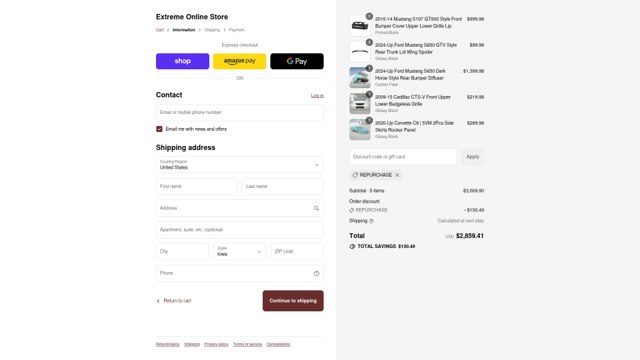 Extreme Online Store checkout page showing Extreme Online Store discount code box | Screenshot taken by SimplyCodes community member on Sep 4, 2025