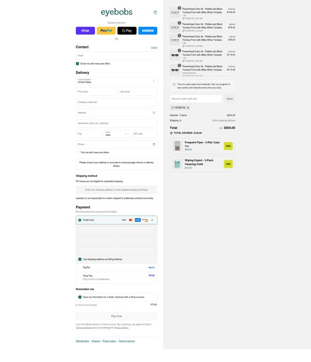 Eye Bobs checkout page showing Eye Bobs promo code box | Screenshot taken by SimplyCodes community member on Sep 6, 2025