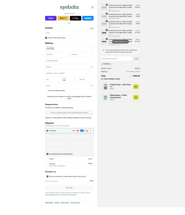 Eye Bobs checkout page showing Eye Bobs promo code box | Screenshot taken by SimplyCodes community member on Sep 6, 2025