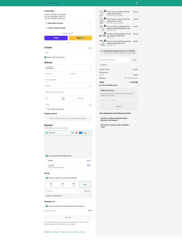 Eyekeeper checkout page showing Eyekeeper discount code box | Screenshot taken by SimplyCodes community member on Sep 5, 2025