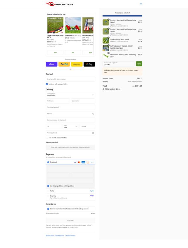 EyeLine Golf checkout page showing EyeLine Golf discount code box | Screenshot taken by SimplyCodes community member on Sep 8, 2025