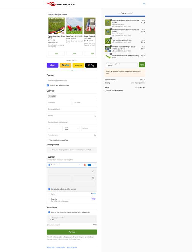 EyeLine Golf checkout page showing EyeLine Golf discount code box | Screenshot taken by SimplyCodes community member on Sep 12, 2025