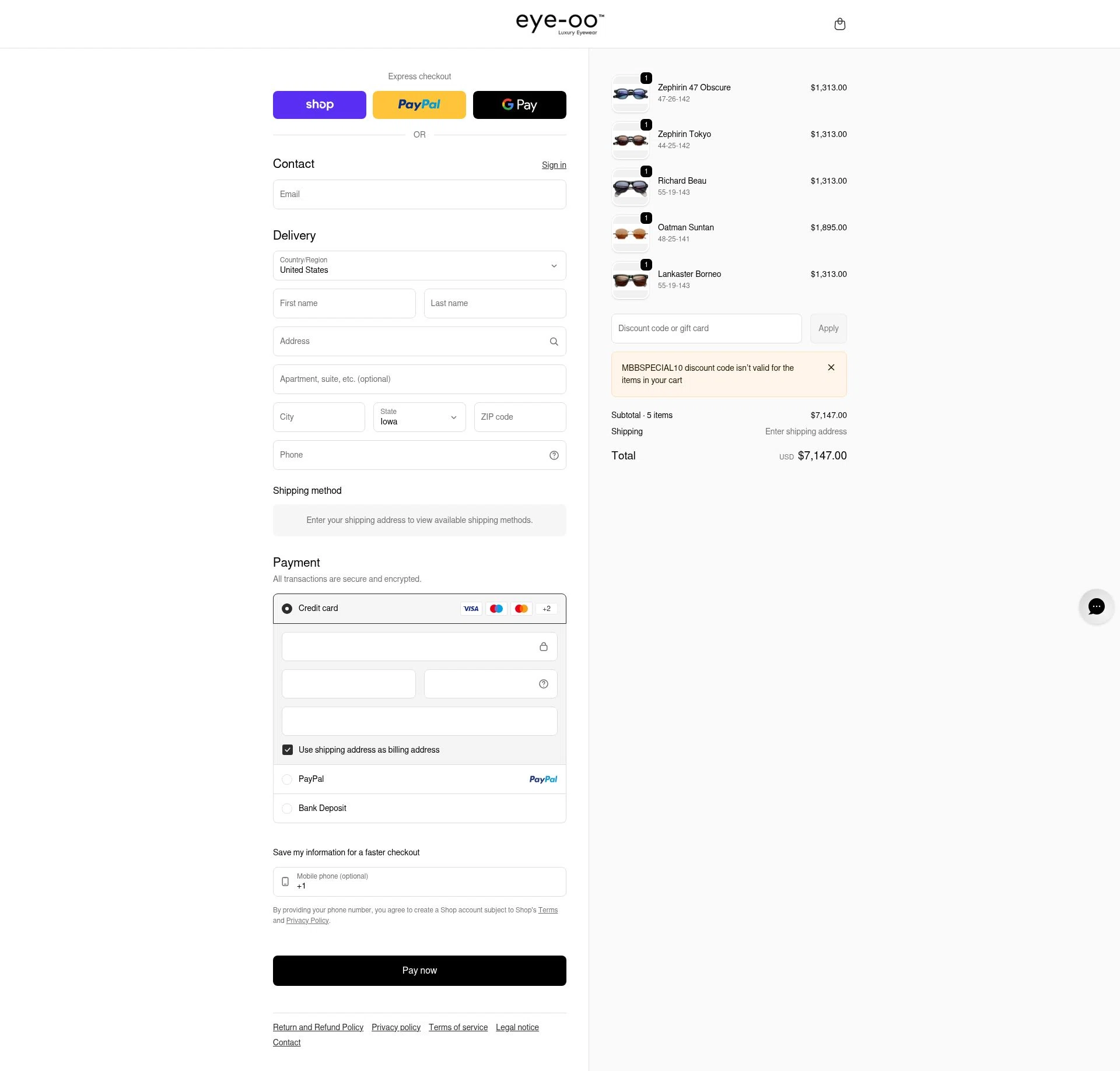 Eye-OO checkout page showing Eye-OO promo code box | Screenshot taken by SimplyCodes community member on Feb 18, 2026