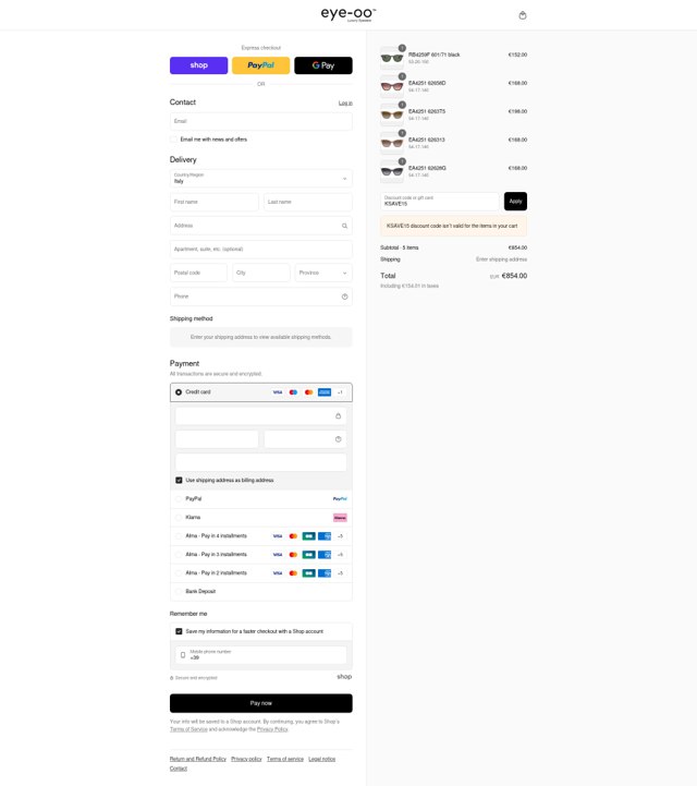 Eye-OO checkout page showing Eye-OO promo code box | Screenshot taken by SimplyCodes community member on Sep 4, 2025