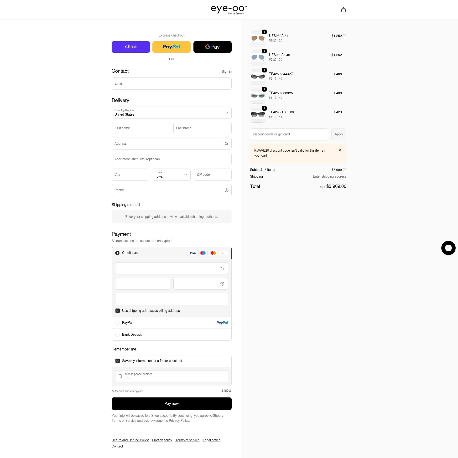 Eye-OO checkout page showing Eye-OO promo code box | Screenshot taken by SimplyCodes community member on Dec 24, 2025