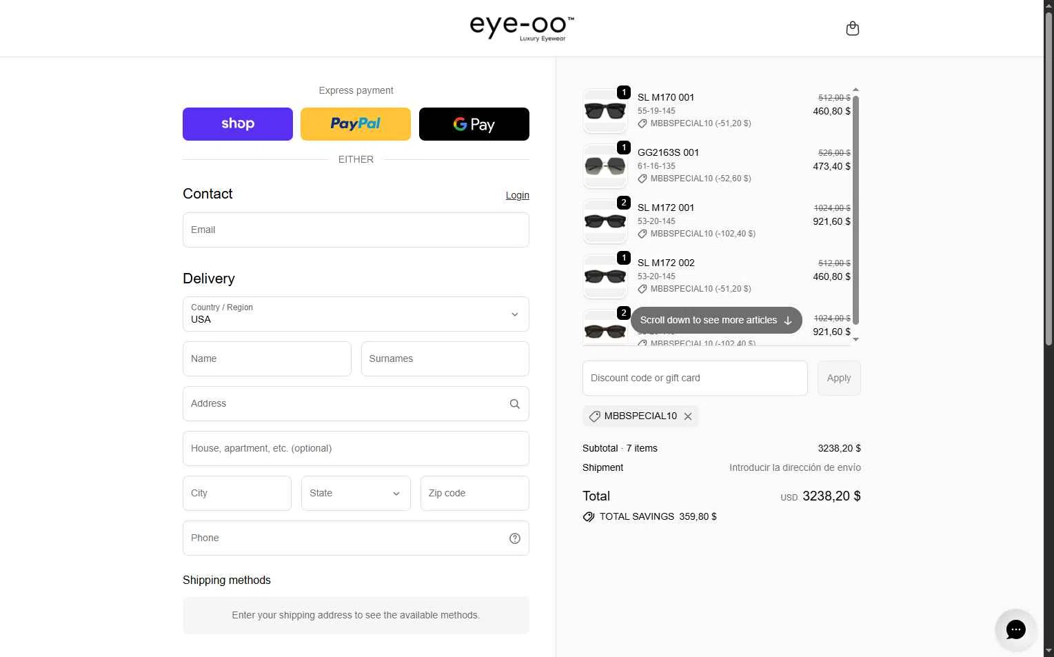 Eye-OO checkout page showing Eye-OO promo code box | Screenshot taken by SimplyCodes community member on Feb 25, 2026