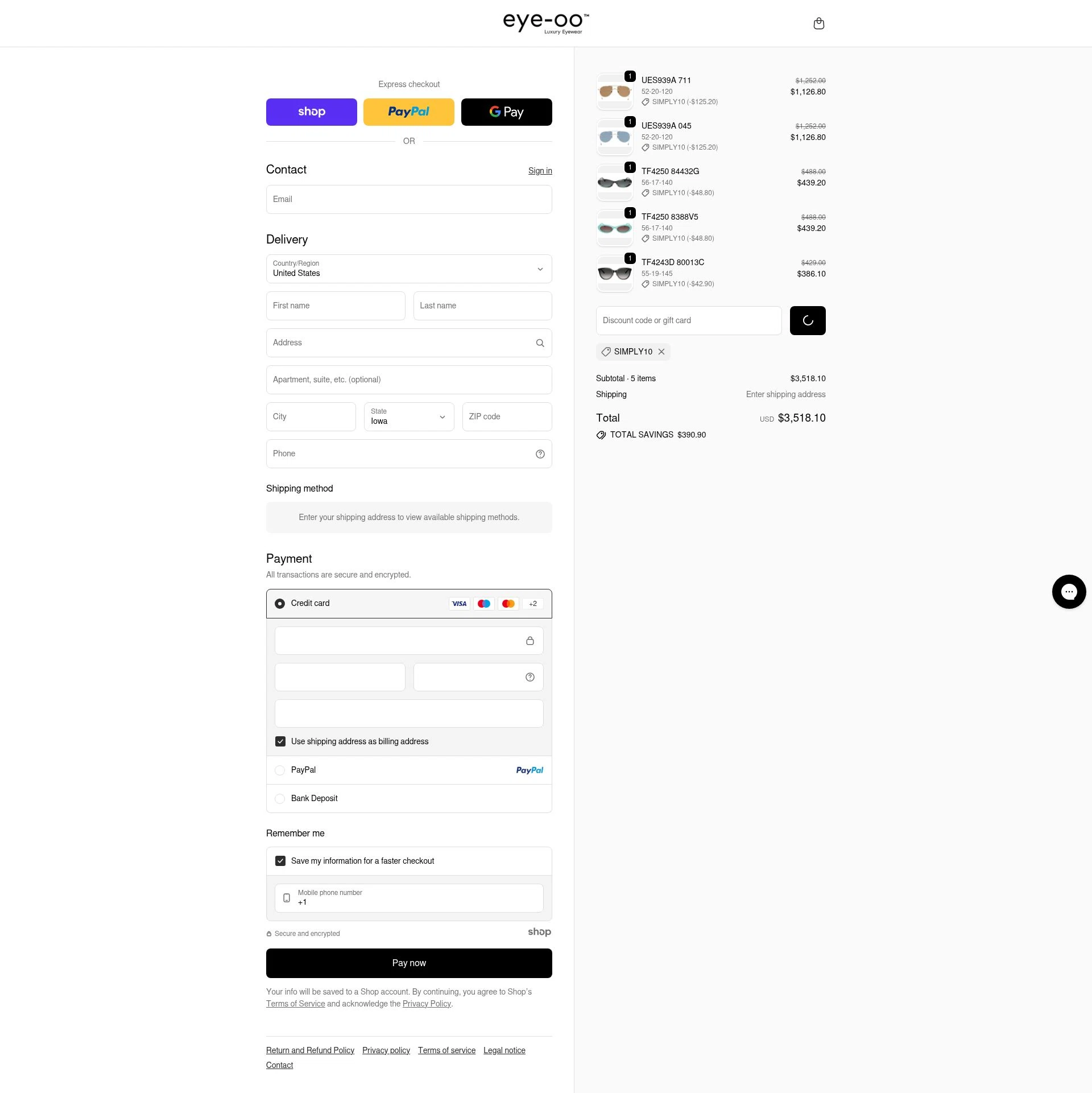 Eye-OO checkout page showing Eye-OO promo code box | Screenshot taken by SimplyCodes community member on Dec 24, 2025