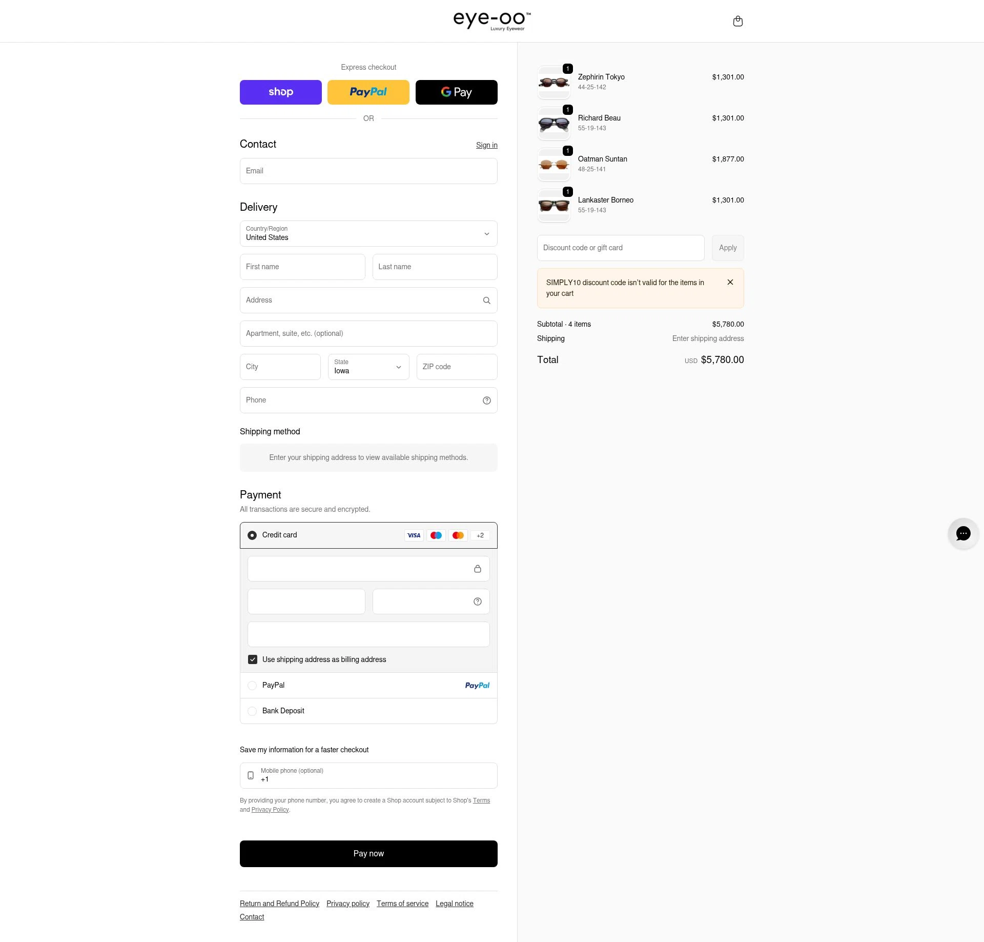 Eye-OO checkout page showing Eye-OO promo code box | Screenshot taken by SimplyCodes community member on Feb 23, 2026