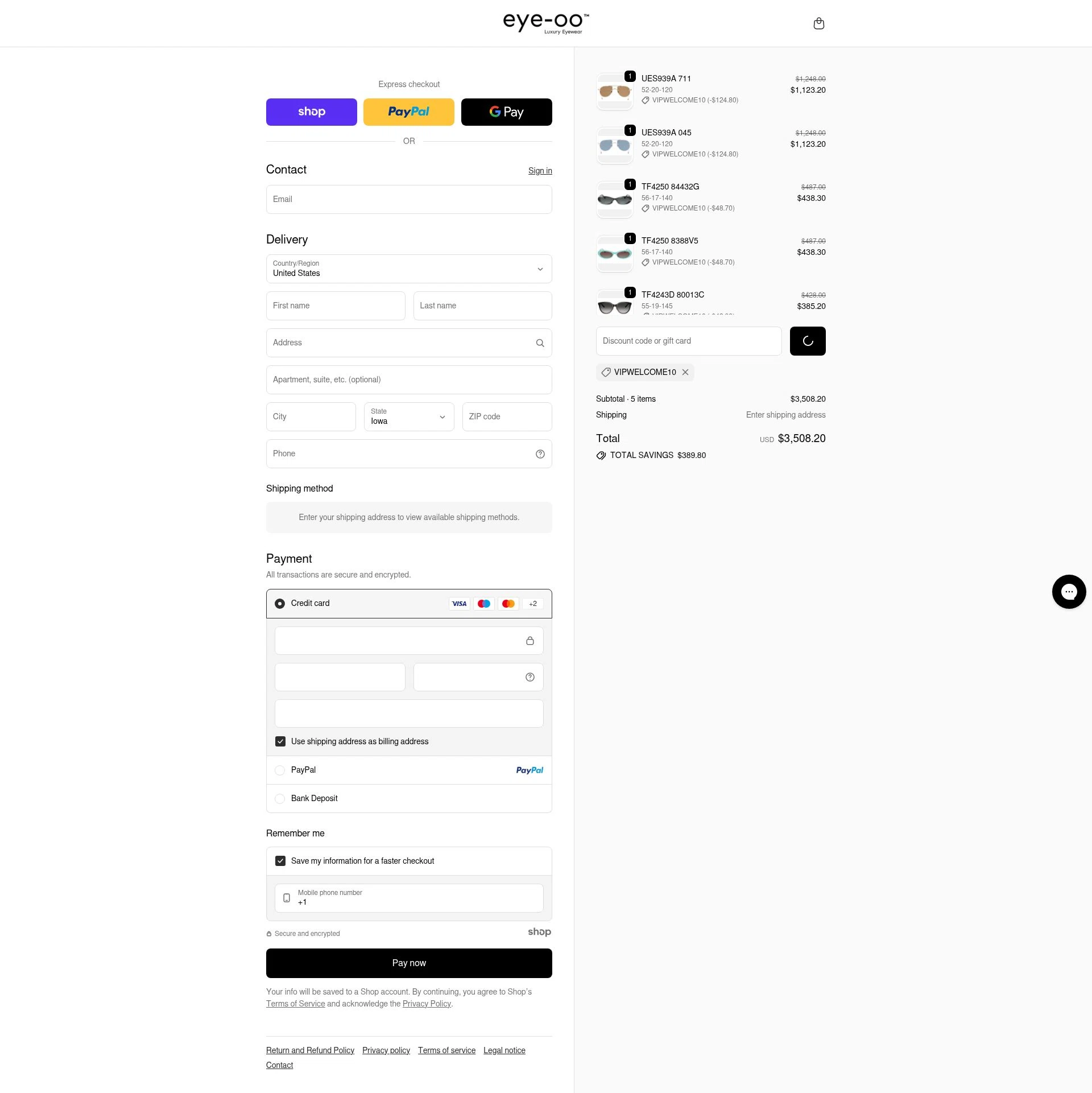 Eye-OO checkout page showing Eye-OO promo code box | Screenshot taken by SimplyCodes community member on Jan 13, 2026