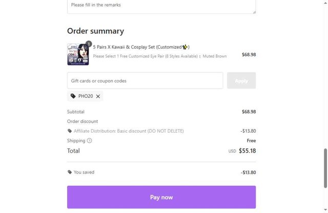 EYEVOS checkout page showing EYEVOS discount code box | Screenshot taken by SimplyCodes community member on Aug 20, 2025
