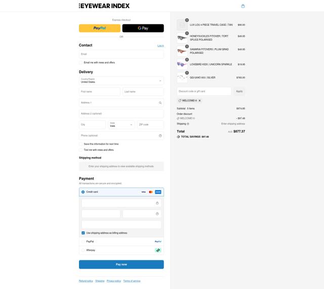 Eyewear Index checkout page showing Eyewear Index discount code box | Screenshot taken by SimplyCodes community member on Sep 9, 2025