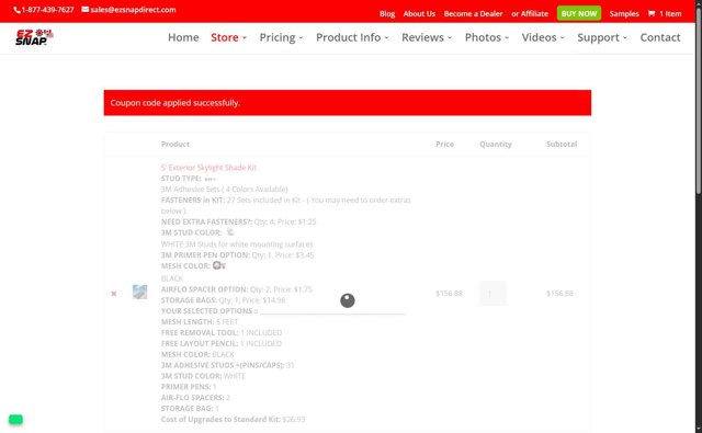 EZ Snap checkout page showing EZ Snap coupon code box | Screenshot taken by SimplyCodes community member on Jul 11, 2025