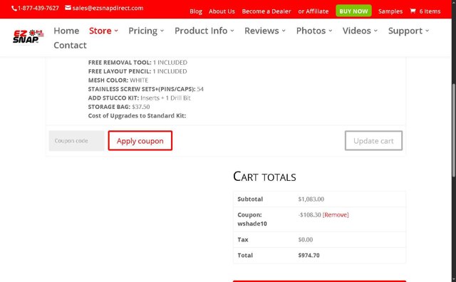 EZ Snap checkout page showing EZ Snap coupon code box | Screenshot taken by SimplyCodes community member on May 16, 2025