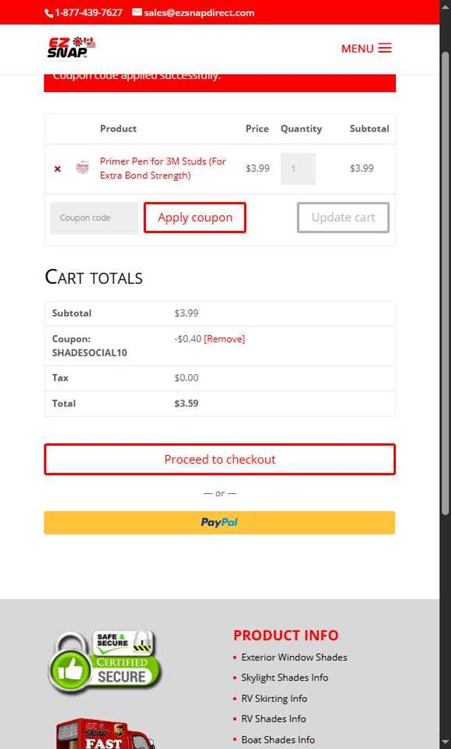 EZ Snap checkout page showing EZ Snap coupon code box | Screenshot taken by SimplyCodes community member on Jul 11, 2025