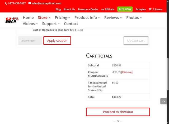EZ Snap checkout page showing EZ Snap coupon code box | Screenshot taken by SimplyCodes community member on Jul 11, 2025