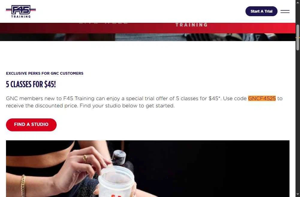 F45 Training checkout page showing F45 Training promo code box | Screenshot taken by SimplyCodes community member on Nov 17, 2025