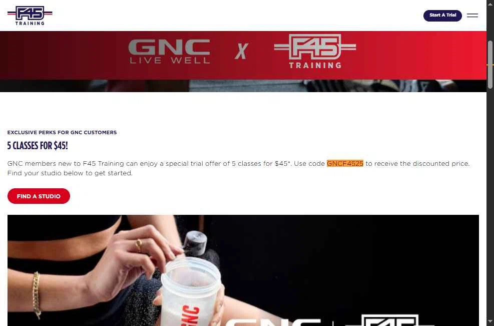 F45 Training checkout page showing F45 Training promo code box | Screenshot taken by SimplyCodes community member on Dec 16, 2025