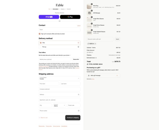 Fable Home checkout page showing Fable Home discount code box | Screenshot taken by SimplyCodes community member on Aug 17, 2025
