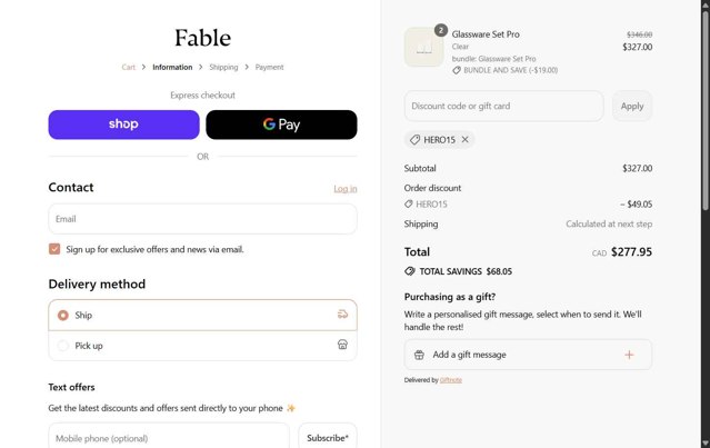 Fable Home checkout page showing Fable Home discount code box | Screenshot taken by SimplyCodes community member on Aug 13, 2025