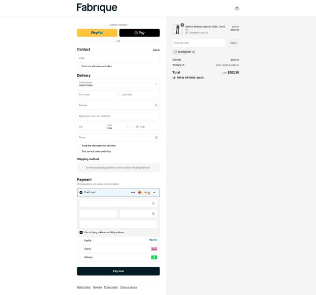 Fabrique checkout page showing Fabrique discount code box | Screenshot taken by SimplyCodes community member on Sep 10, 2025