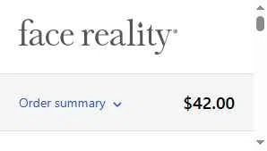 Face Reality Skincare checkout page showing Face Reality Skincare discount code box | Screenshot taken by SimplyCodes community member on Feb 9, 2026
