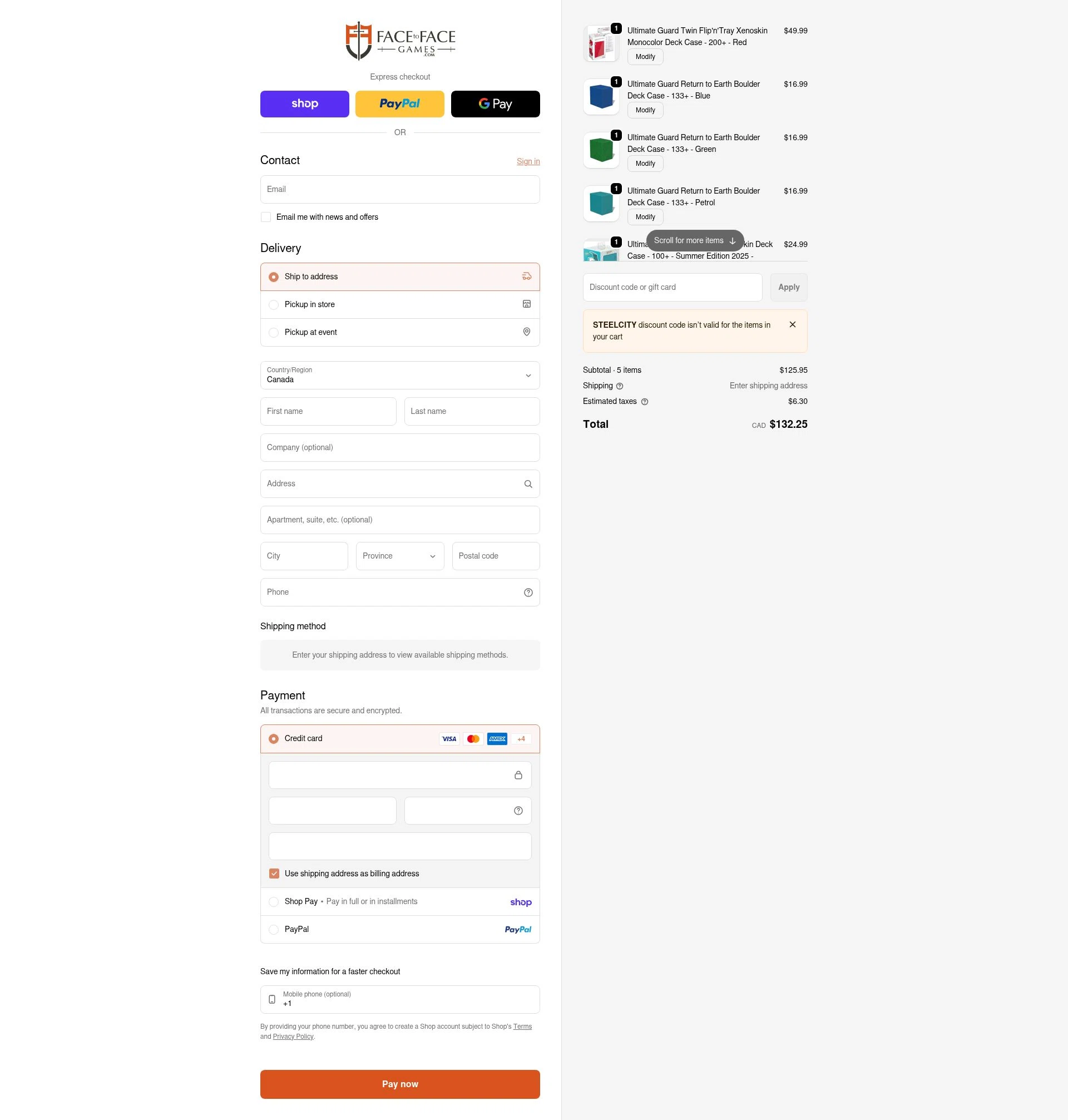 FacetoFacegames.com checkout page showing FacetoFacegames.com promo code box | Screenshot taken by SimplyCodes community member on Feb 7, 2026