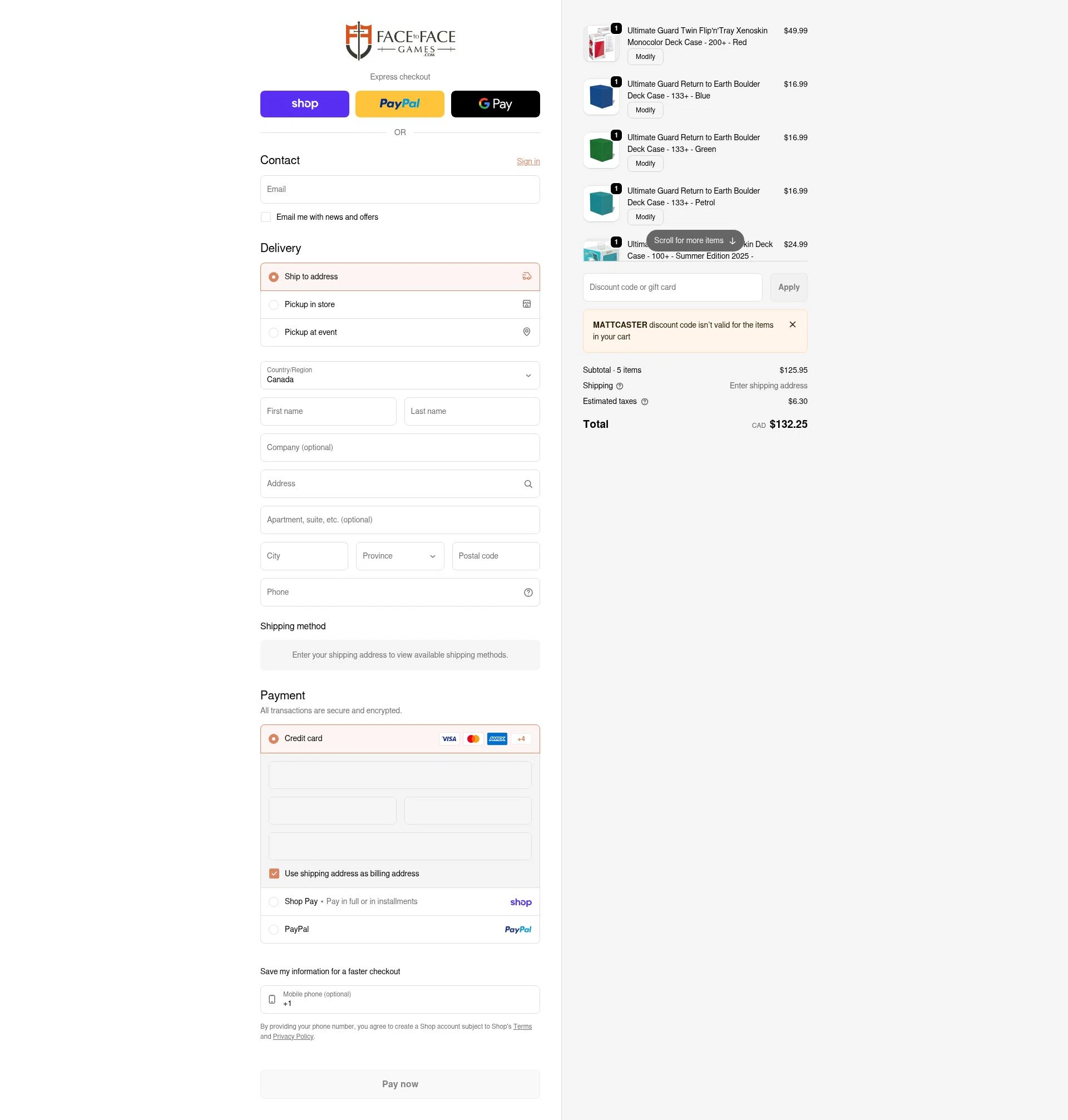 FacetoFacegames.com checkout page showing FacetoFacegames.com promo code box | Screenshot taken by SimplyCodes community member on Feb 3, 2026