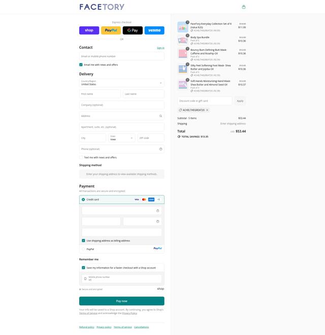 FaceTory checkout page showing FaceTory promo code box | Screenshot taken by SimplyCodes community member on Sep 12, 2025