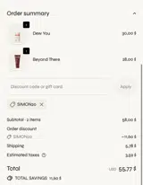 SIMON20 coupon verification screenshot