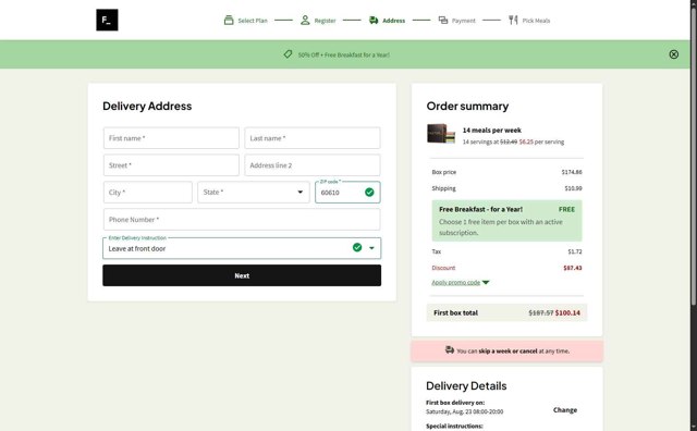 Factor75 checkout page showing Factor75 promo code box | Screenshot taken by SimplyCodes community member on Aug 17, 2025