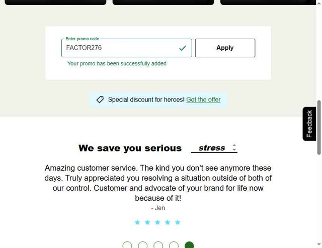 Factor75 checkout page showing Factor75 promo code box | Screenshot taken by SimplyCodes community member on Aug 18, 2025
