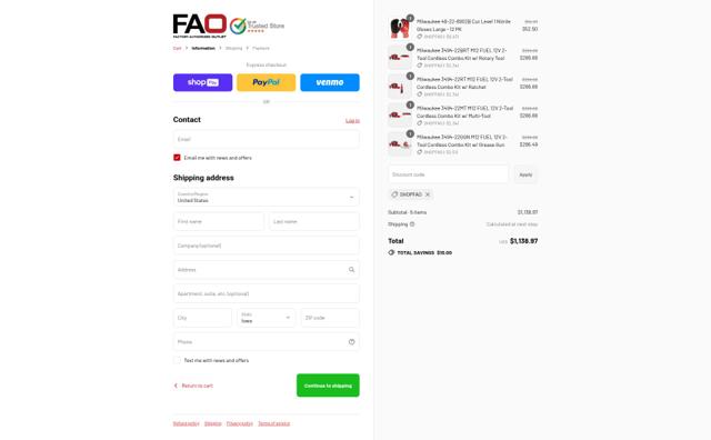 Factory Authorized Outlet checkout page showing Factory Authorized Outlet discount code box | Screenshot taken by SimplyCodes community member on Aug 27, 2025