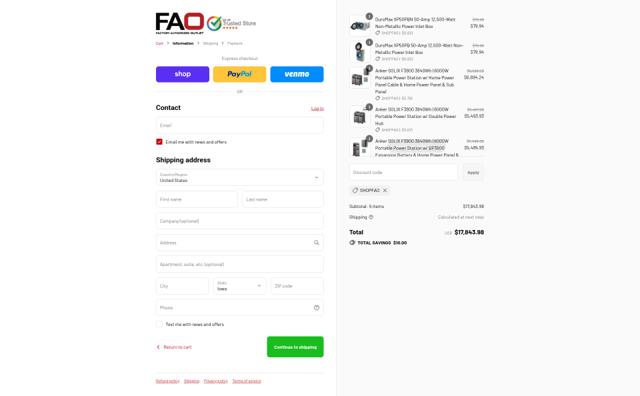 Factory Authorized Outlet checkout page showing Factory Authorized Outlet discount code box | Screenshot taken by SimplyCodes community member on Sep 8, 2025