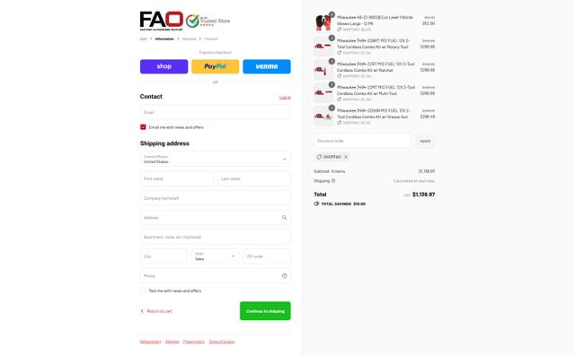 Factory Authorized Outlet checkout page showing Factory Authorized Outlet discount code box | Screenshot taken by SimplyCodes community member on Aug 30, 2025