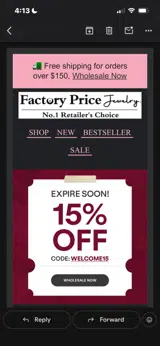 WELCOME15 coupon verification screenshot