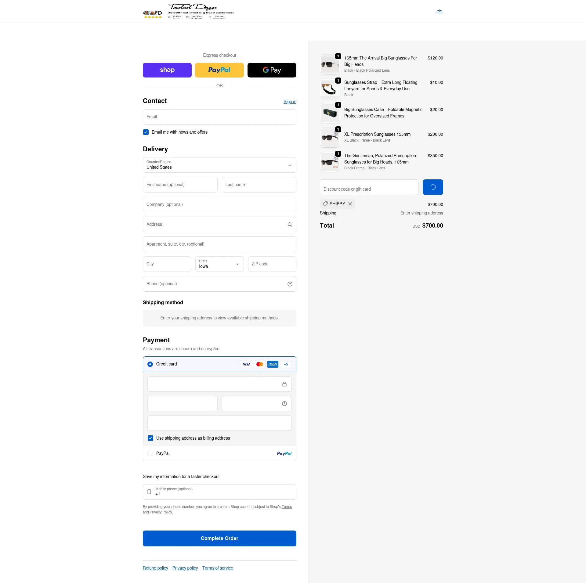 Faded Days checkout page showing Faded Days discount code box | Screenshot taken by SimplyCodes community member on Feb 21, 2026