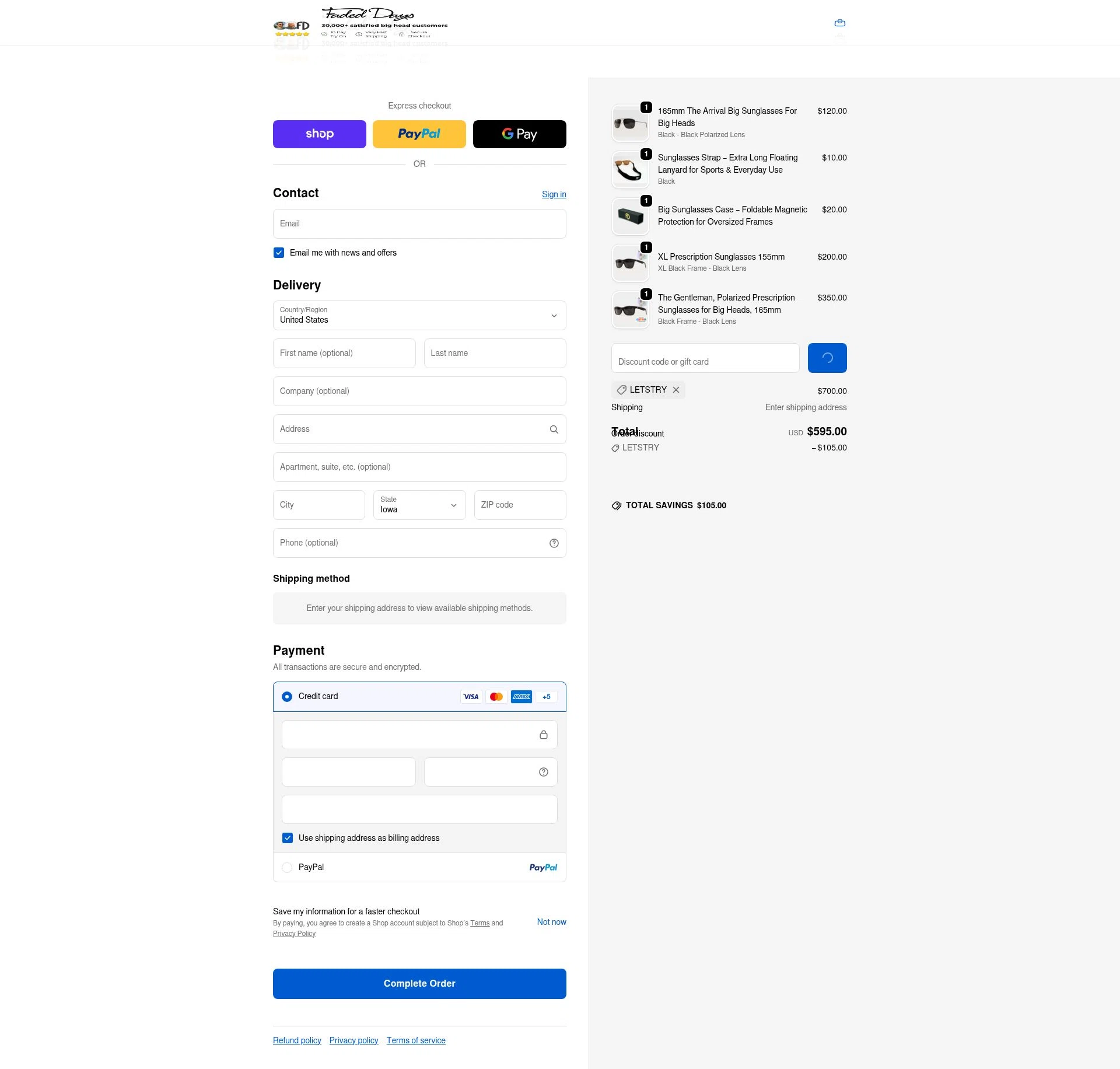 Faded Days checkout page showing Faded Days discount code box | Screenshot taken by SimplyCodes community member on Feb 16, 2026