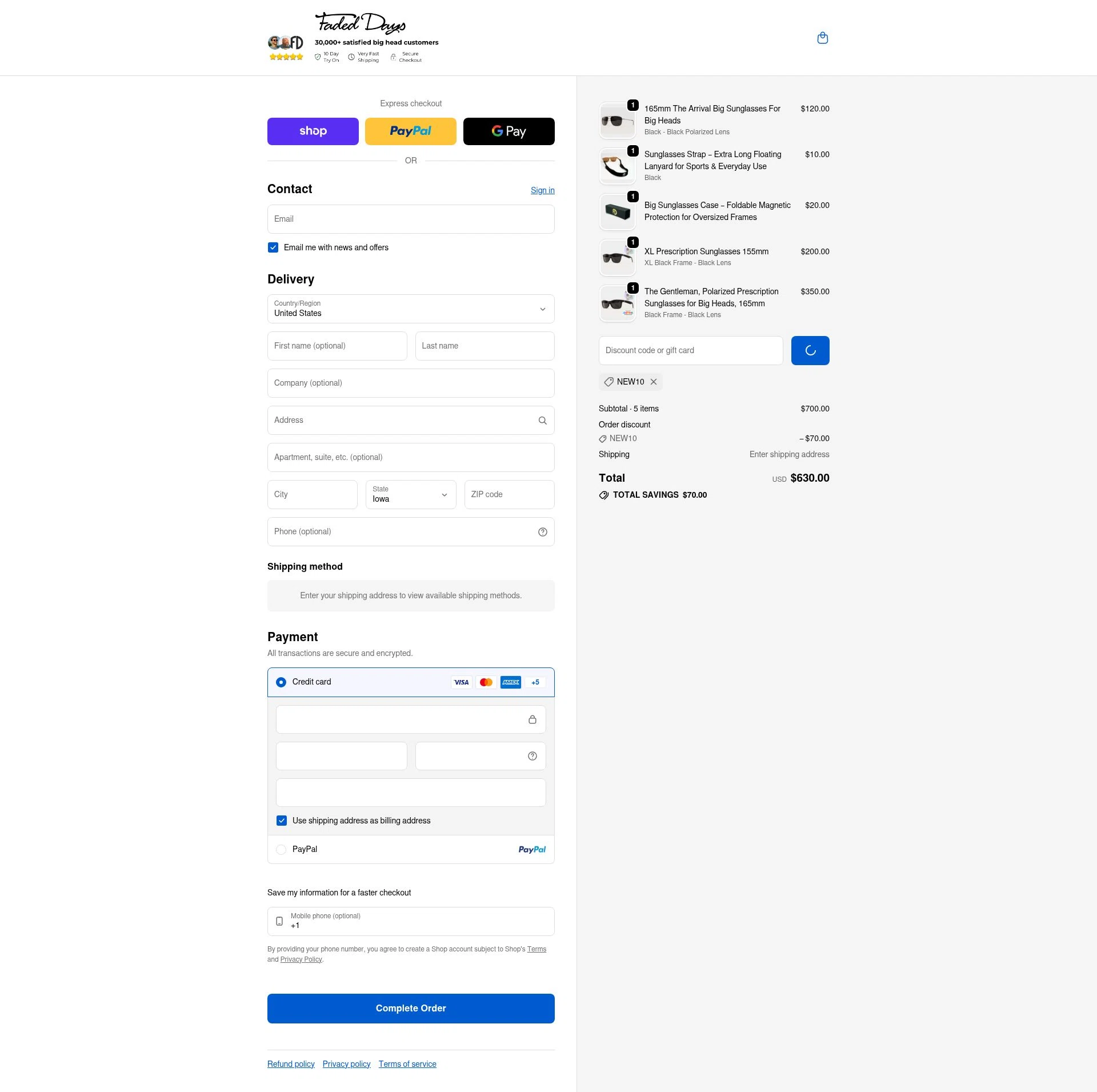 Faded Days checkout page showing Faded Days discount code box | Screenshot taken by SimplyCodes community member on Feb 12, 2026